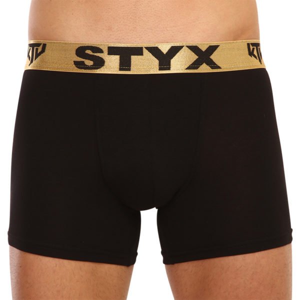 Pánské boxerky Styx / KTV long sportovní guma černé - zlatá guma (UTZ960) L