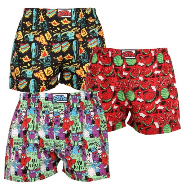 3PACK pánské trenky Styx art klasická guma vícebarevné (3A14895) S