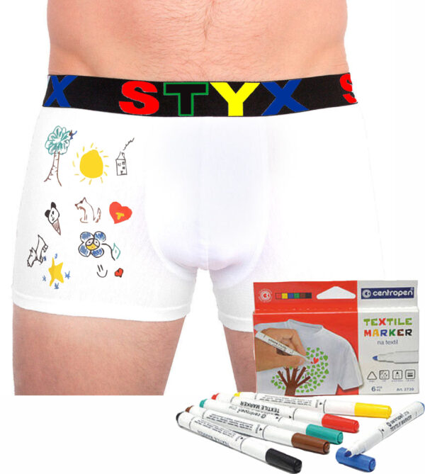 Pánské boxerky Styx sportovní guma bílé + fixy na textil (GF1061) L