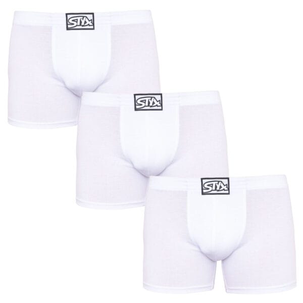 3PACK pánské boxerky Styx long klasická guma bílé (3F1061) XXL