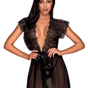 Dámský župánek Obsessive černý (Romanesa peignoir) L