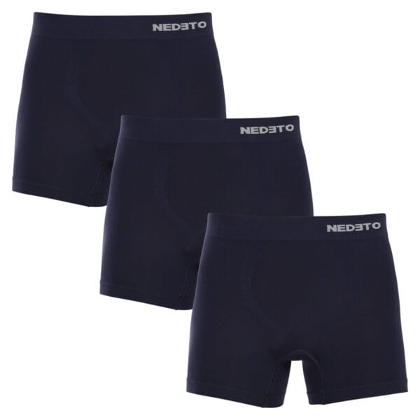 3PACK pánské boxerky Nedeto bezešvé bambusové modré (3NDTB002S) L