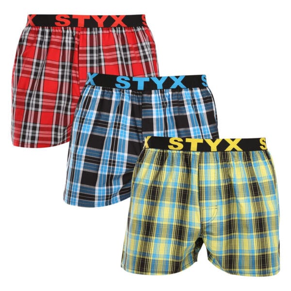 3PACK pánské trenky Styx sportovní guma vícebarevné (3B102123) L