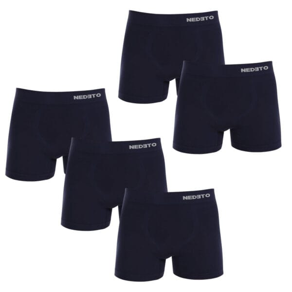 5PACK pánské boxerky Nedeto bezešvé bambusové modré (5NDTB002S) L