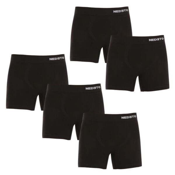 5PACK pánské boxerky Nedeto bezešvé bambusové černé (5NDTB001S) M