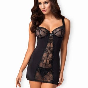 Dámský set Obsessive černý (Heartina chemise) S