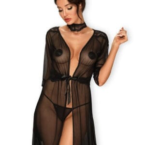 Dámský župánek Obsessive černý (Lucita peignoir) S