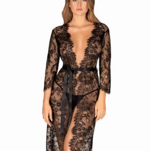 Dámský župánek Obsessive černý (Lashy peignoir) L