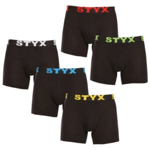 5PACK pánské boxerky Styx long sportovní guma černé (5U9601) M