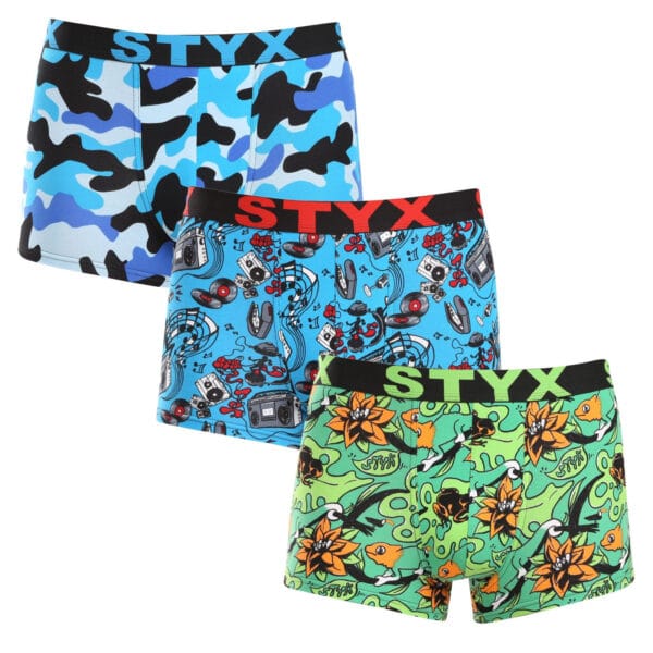 3PACK pánské boxerky Styx art sportovní guma vícebarevné (3G15780) M