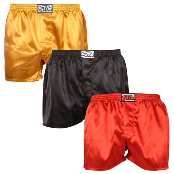 3PACK pánské trenky Styx klasická guma saténové vícebarevné (3C06350) L