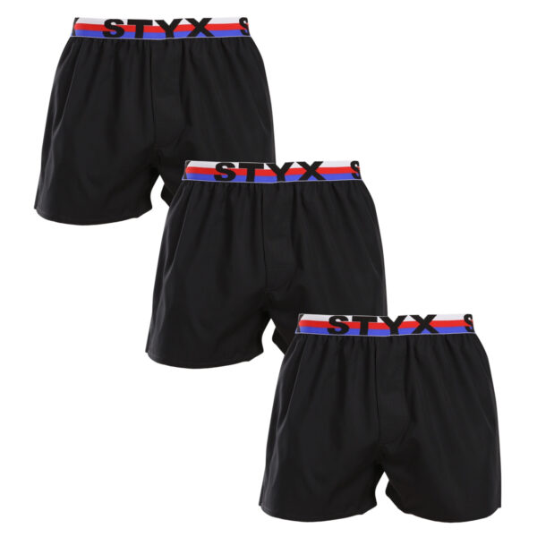 3PACK pánské trenky Styx sportovní guma černé trikolóra (3B1960) L