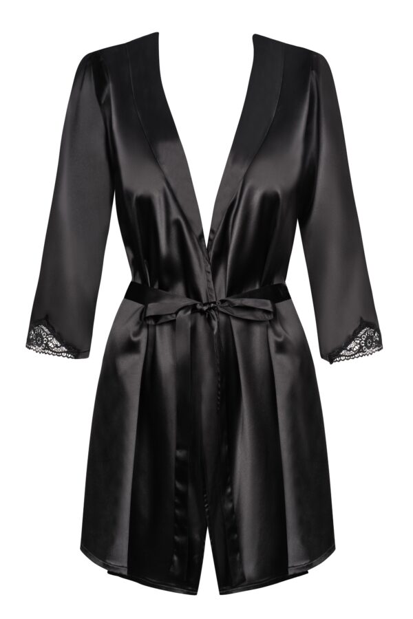 Dámský saténový župánek Obsessive černý (Satinia Robe Black) L