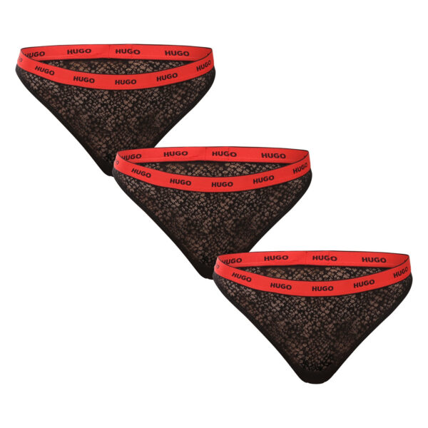3PACK dámská tanga HUGO černé (50535265 002) XS