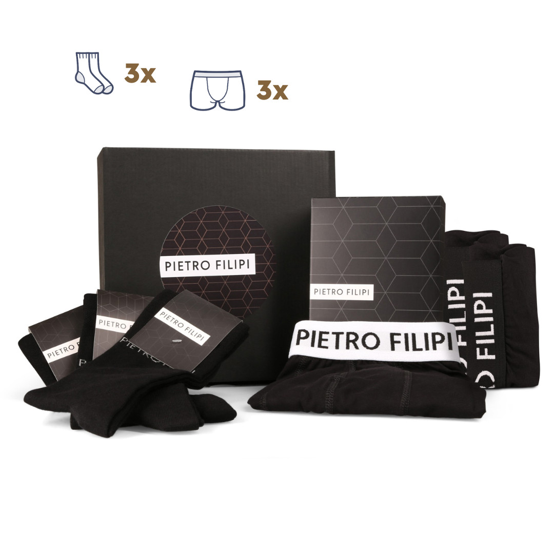 Pánská dárková sada 3PACK boxerky a 3PACK ponožky Pietro Filipi černé (6PARC1) L