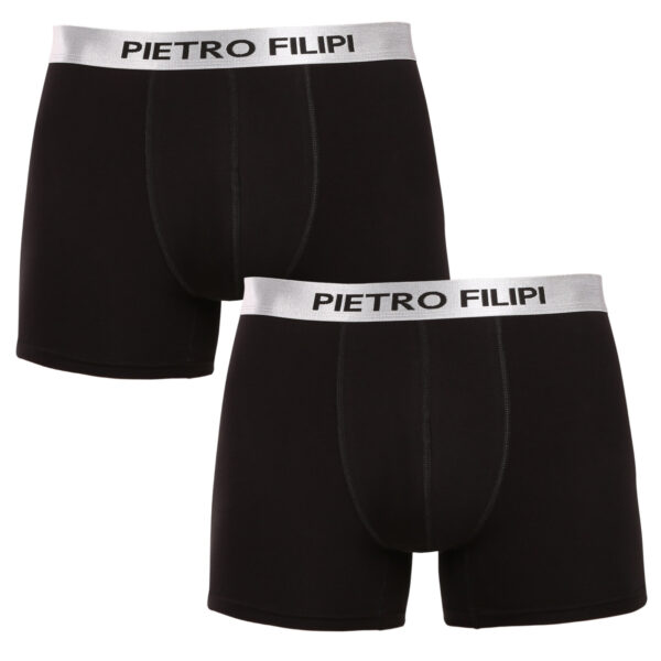2PACK pánské boxerky Pietro Filipi černé Metalic silver (2PBMS2) 5XL