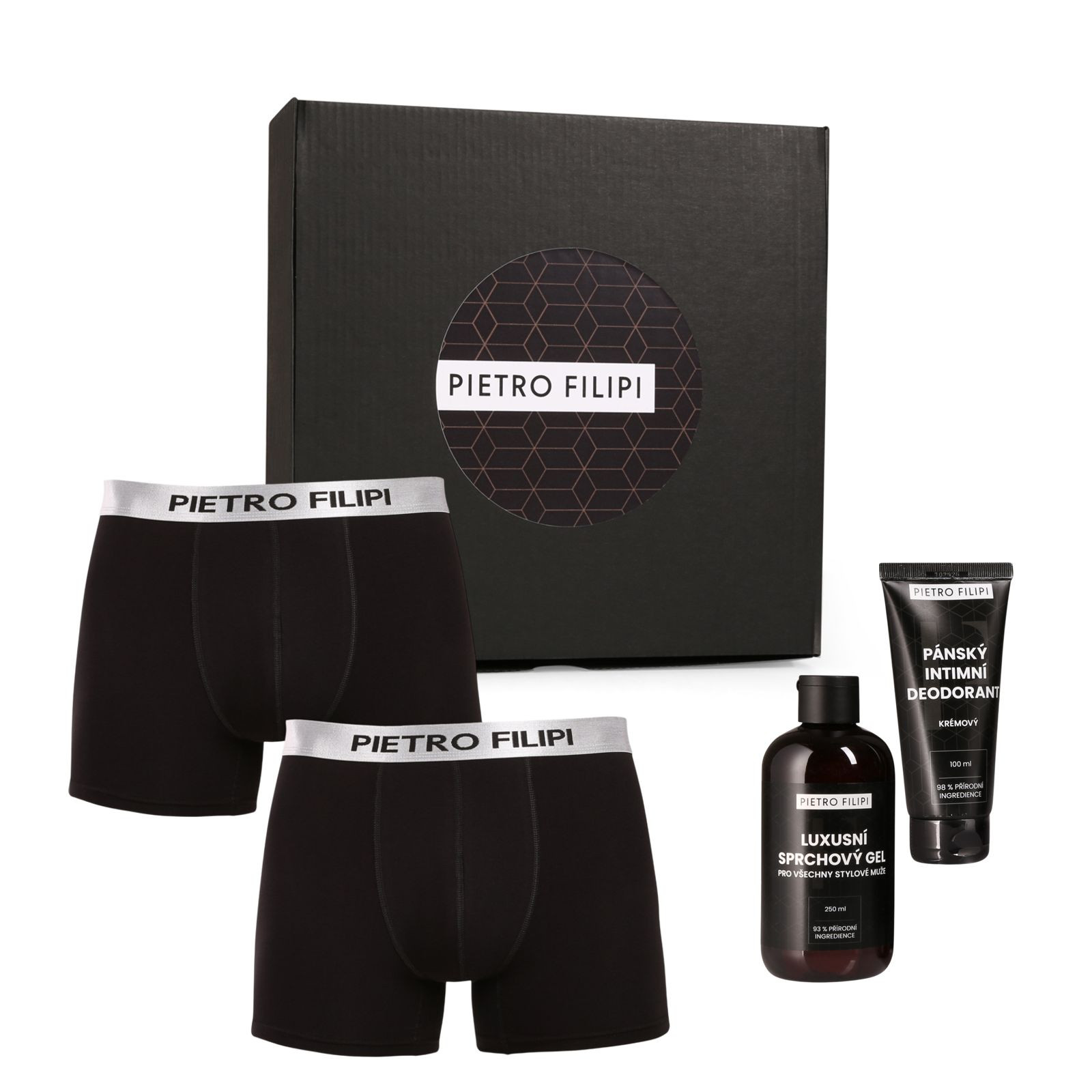 Pánská dárková sada 2PACK boxerky Metalic a kosmetika Pietro Filipi (4PBK1) L