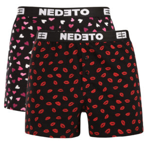 2PACK pánské trenky Nedeto Kiss and Hearts vícebarevné (2NGVL01) 3XL