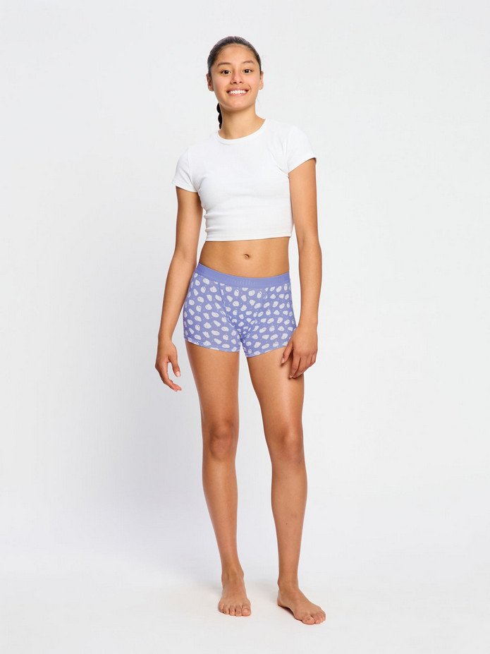 Dívčí menstruační kalhotky Modibodi Teen Hipster Boyshort Moderate Giggly Ghost Blue (DMKMTHBMGGB) 16-18 let