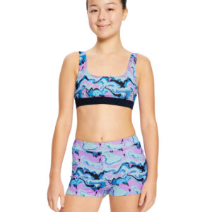 Dívčí menstruační plavky Modibodi Performance Hi Waist Short Super Marble Blue spodní díl (DMPMPHWSSMB) 12-14 let