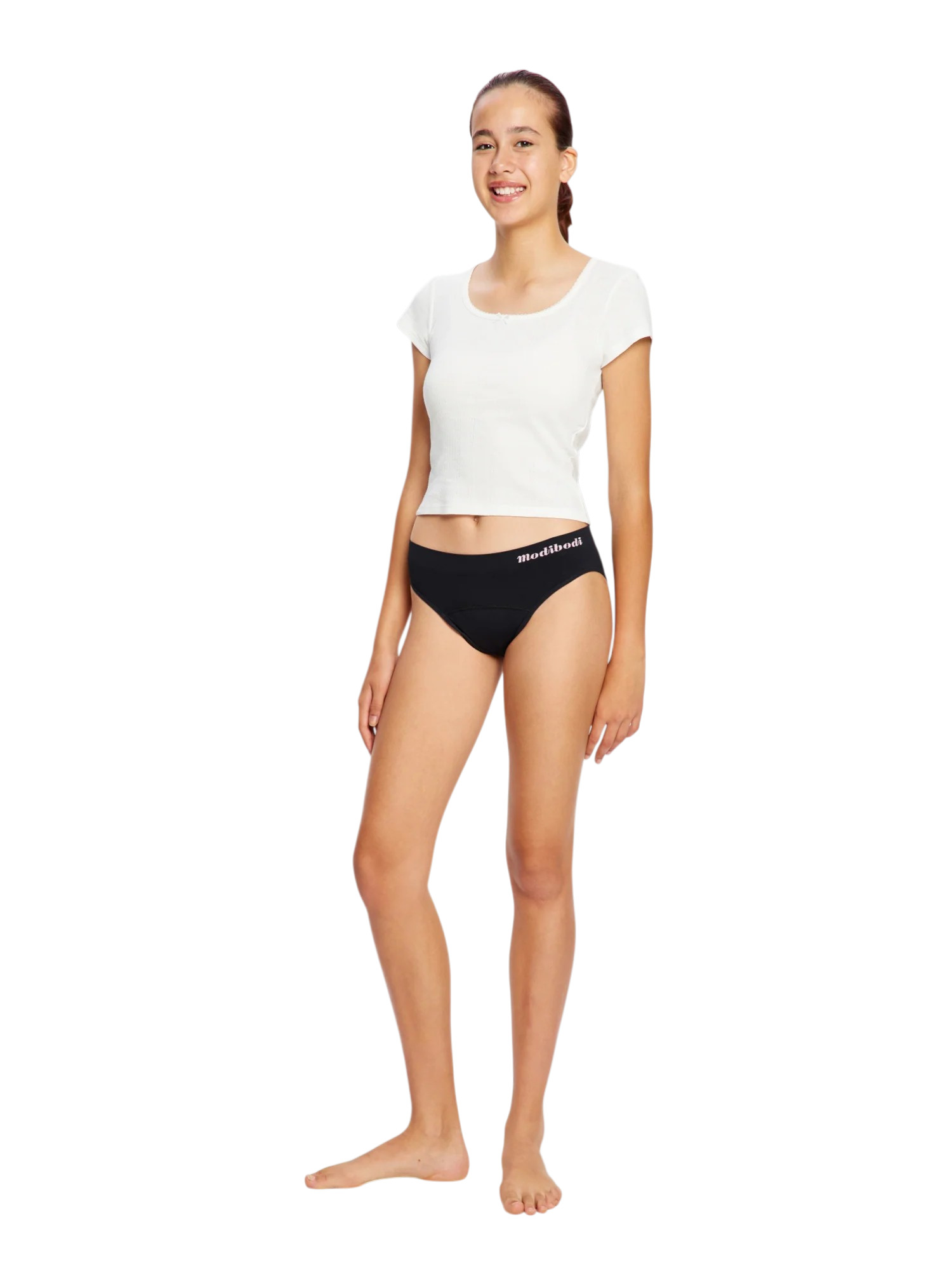 Dívčí menstruační kalhotky Modibodi Modicomfort Seamless Teen Hipster Bikini Moderate Black (DMKMMSTHBMB) 14-18 let