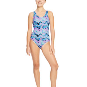 Dívčí menstruační plavky Modibodi Performance Racerback One Piece Super Marble Blue jednodílné (DMPMPROPSMB) 8-10 let