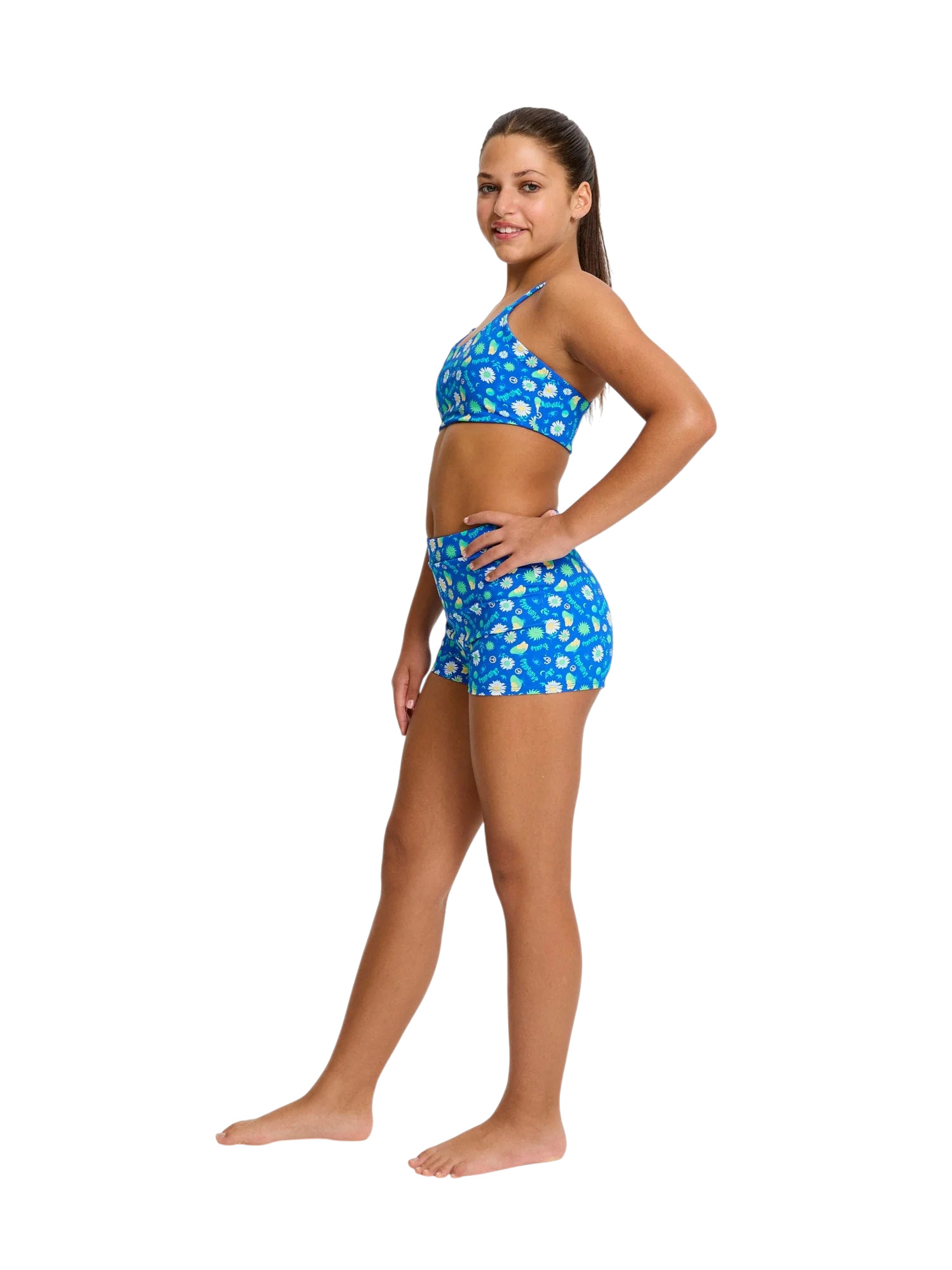 Dívčí menstruační plavky Modibodi Teen Smileyworld Hi Waist Short Boho Botanical Blue spodní díl (DMPMTSHWSBBBSD) 8-10 let - Obrázek 2