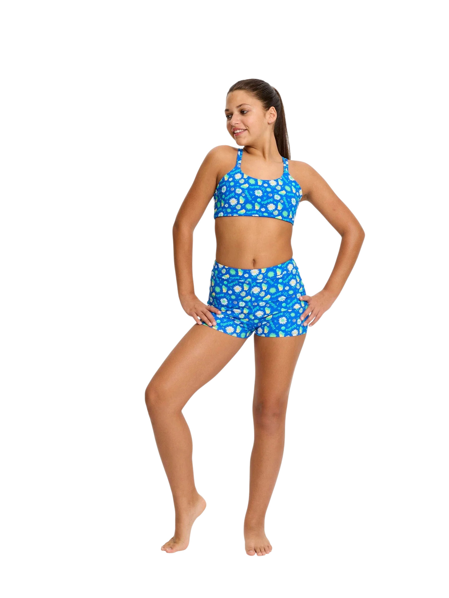 Dívčí menstruační plavky Modibodi Teen Smileyworld Hi Waist Short Boho Botanical Blue spodní díl (DMPMTSHWSBBBSD) 8-10 let