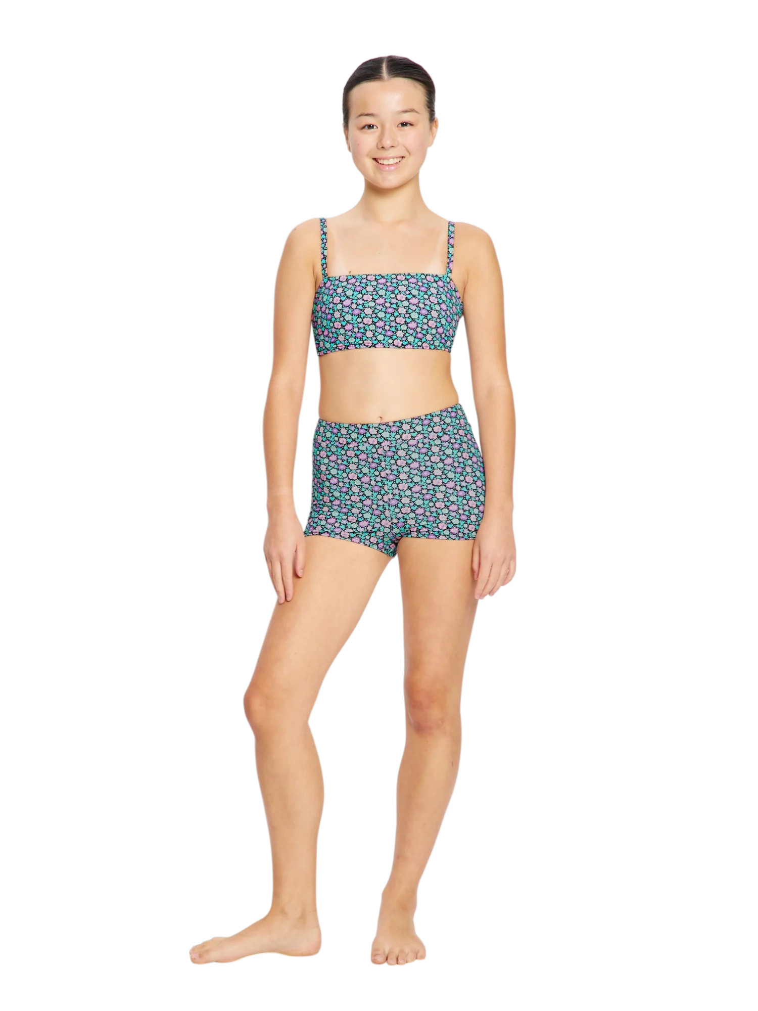 Dívčí plavky Modibodi Bandeau Strap Crop Top Luna Blossom Black horní díl (DPMPRCTMLBB) 12-14 let