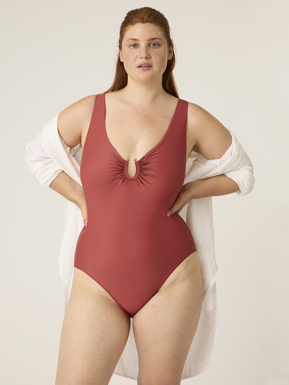 Menstruační plavky Modibodi High V Neck One Piece Sahara Red (MODI4370SR) XL