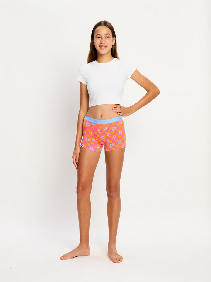 Dívčí menstruační kalhotky Modibodi Teen Hipster Boyshort Moderate Flower Checkerboard (DMKMTHBMFC) 8-10 let