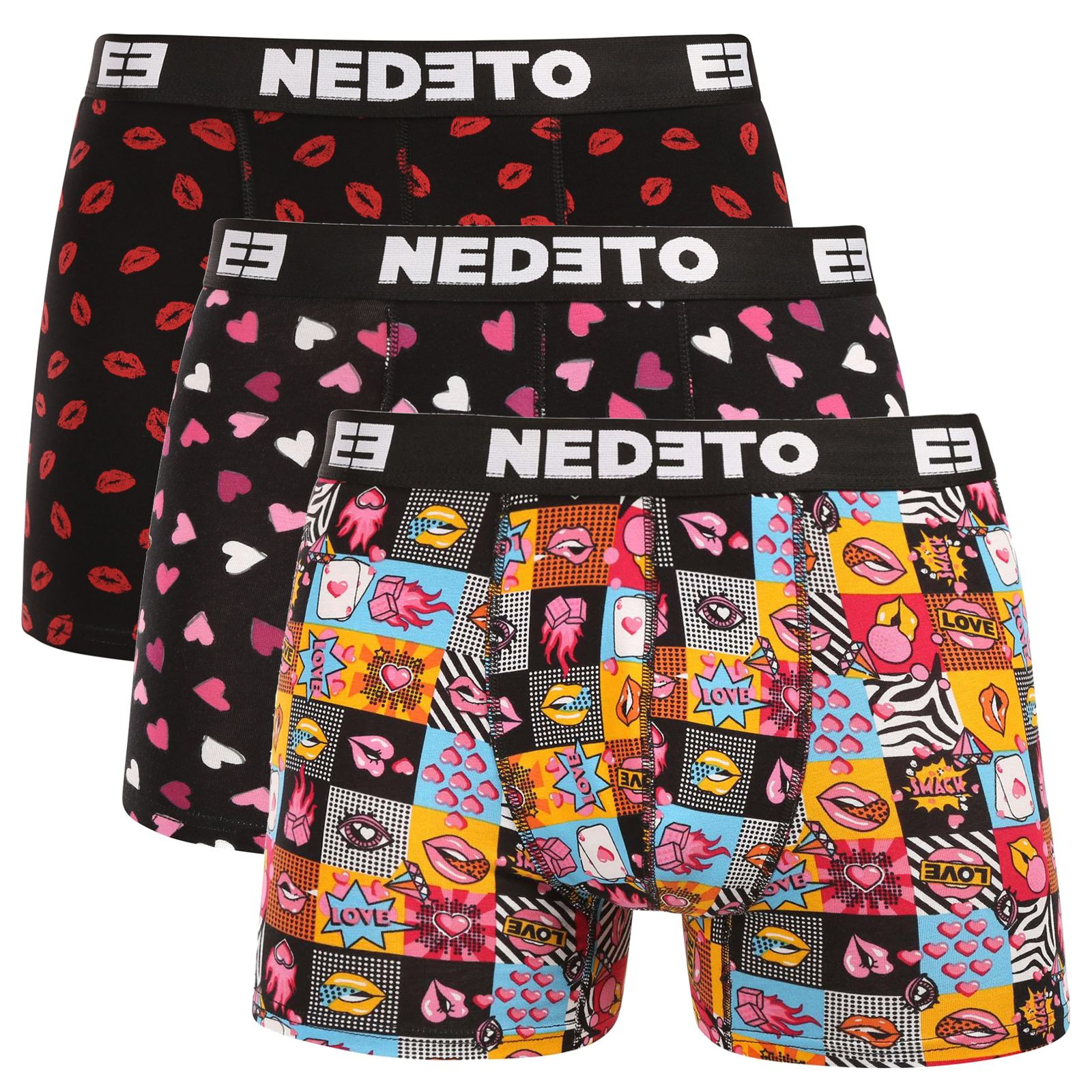 3PACK pánské boxerky Nedeto Valentýn vícebarevné (3NBVL01) 3XL
