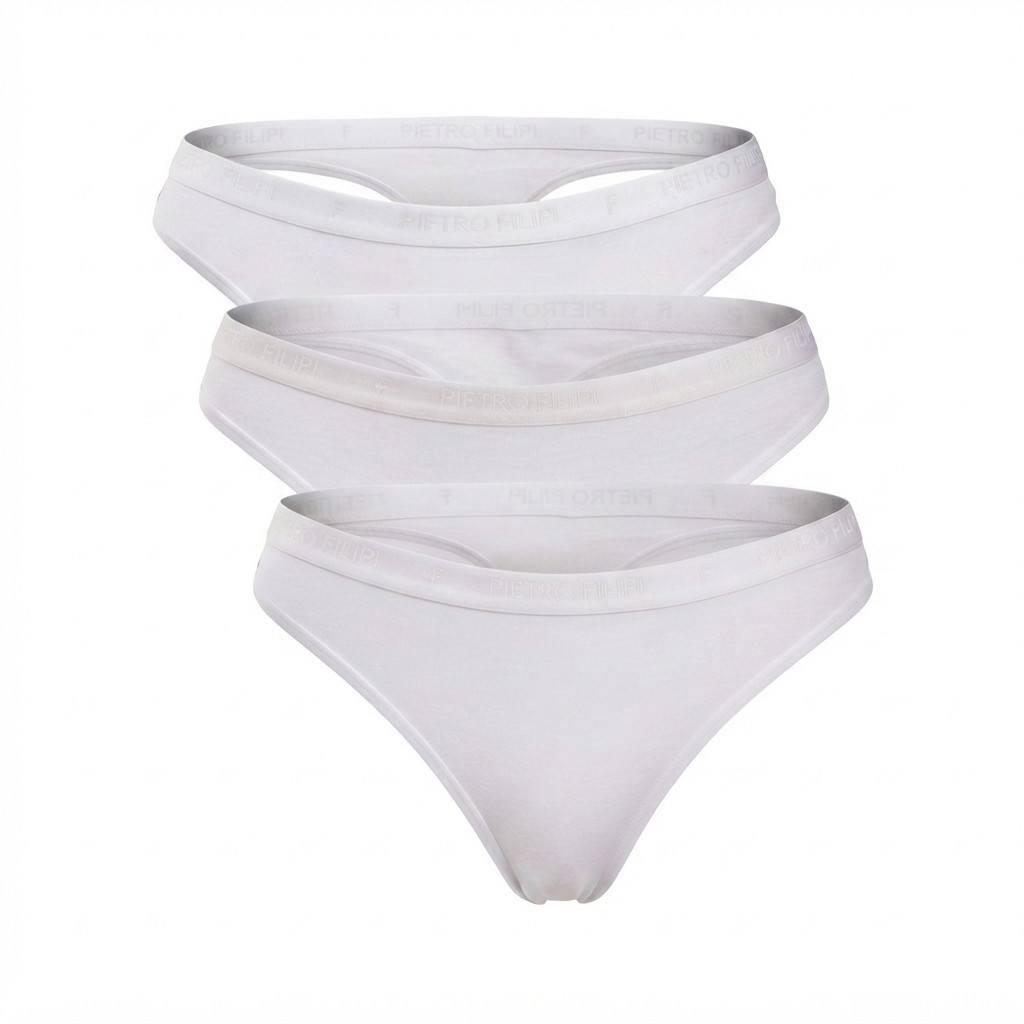 3PACK dámská tanga Pietro Filipi bambusová bílá (3PLTB1) S