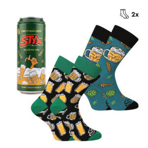 2PACK veselé ponožky Styx vysoké pivo v plechovce (2SPH1) L