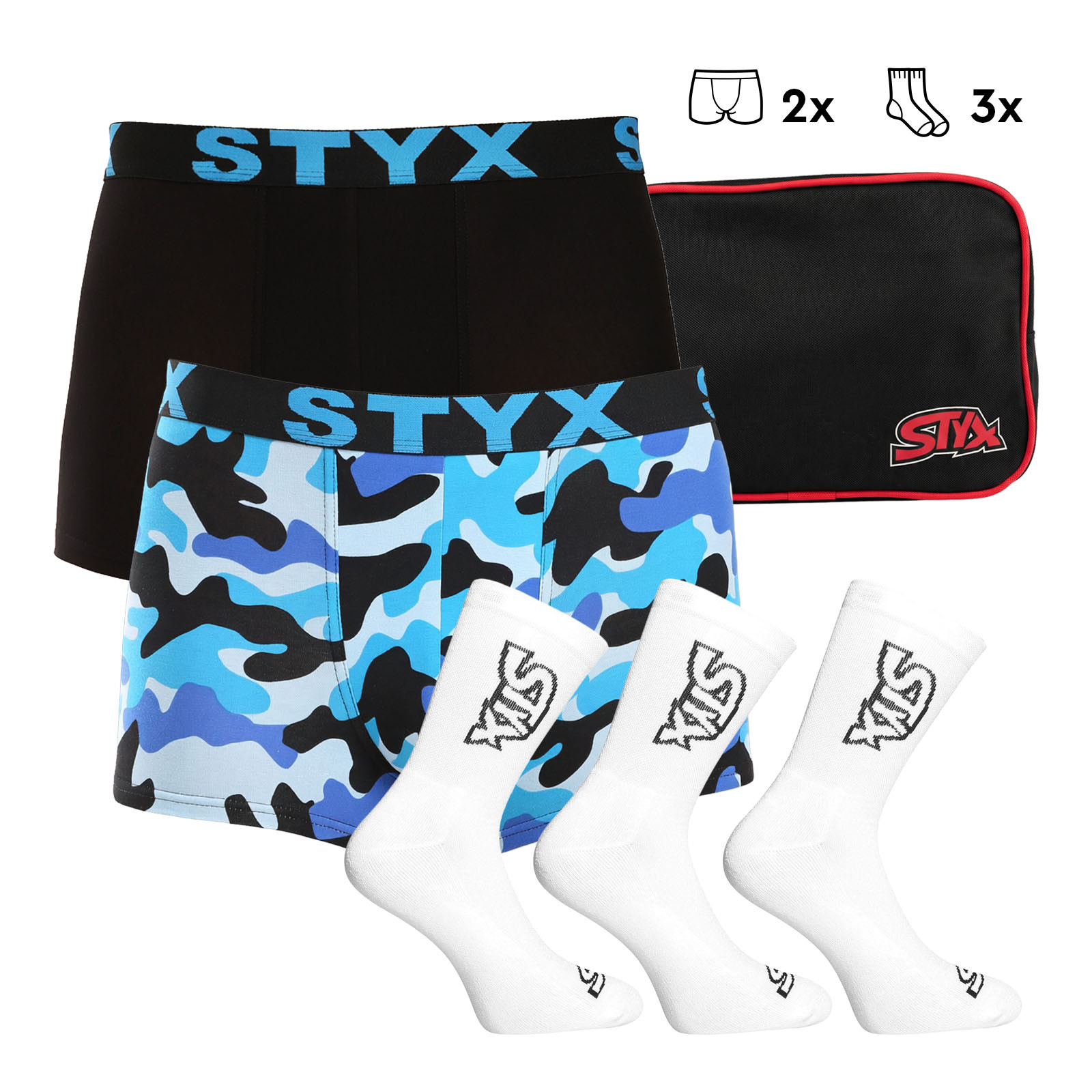 Pánská dárková sada Styx 2PACK boxerky a 3PACK ponožky bílé (5SKGHV1) L