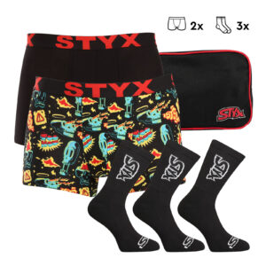 Pánská dárková sada Styx 2PACK boxerky a 3PACK ponožky černé (5SKGHV2) L