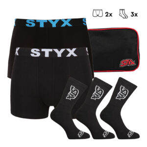 Pánská dárková sada Styx 2PACK boxerky a 3PACK ponožky černé (5SKGHV3) L