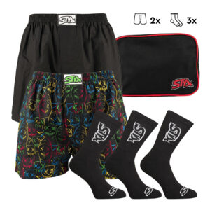 Pánská dárková sada Styx 2PACK trenky a 3PACK ponožky černé (5SKAHV1) L