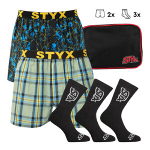 Pánská dárková sada Styx 2PACK trenky a 3PACK ponožky černé (5SKBHV1) L